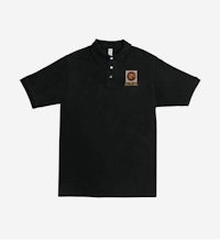 a black polo shirt with an emblem on it